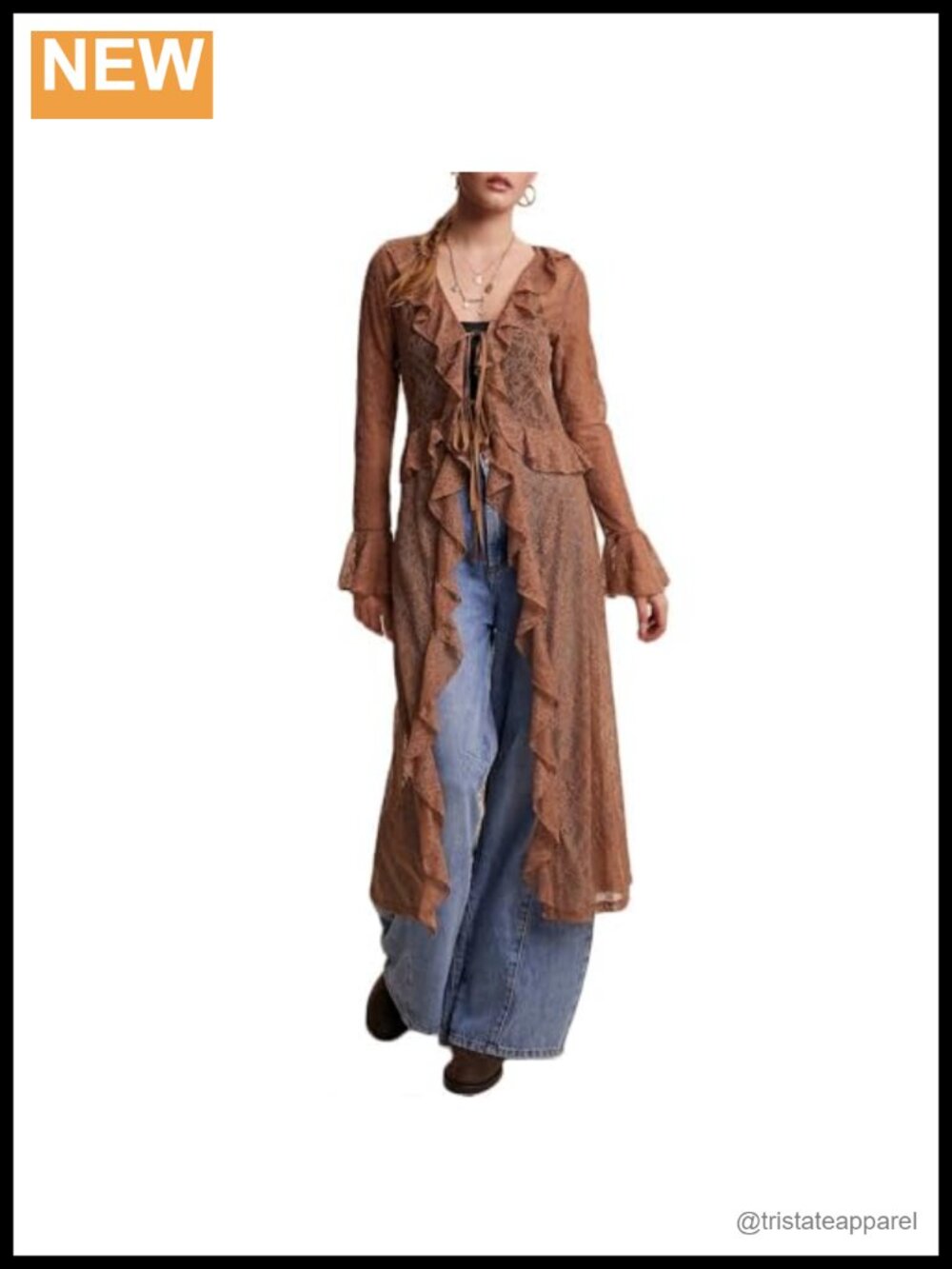 Ruffled Sheer Mesh Long Sleeve Cardigan